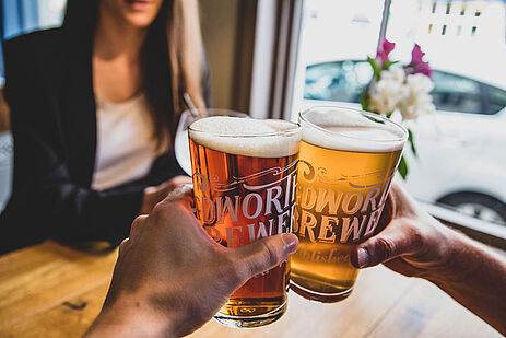 A couple of beers in the Wadworth Brewery Tap and Shop